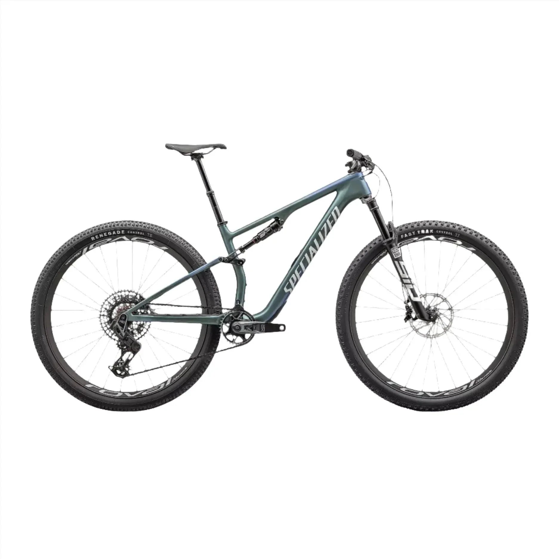 Specialized Epic 8 Pro Bicycle - Mountain - XC Specialized Small Satin Carbon/Metallic Sapphire/Metallic White Silver