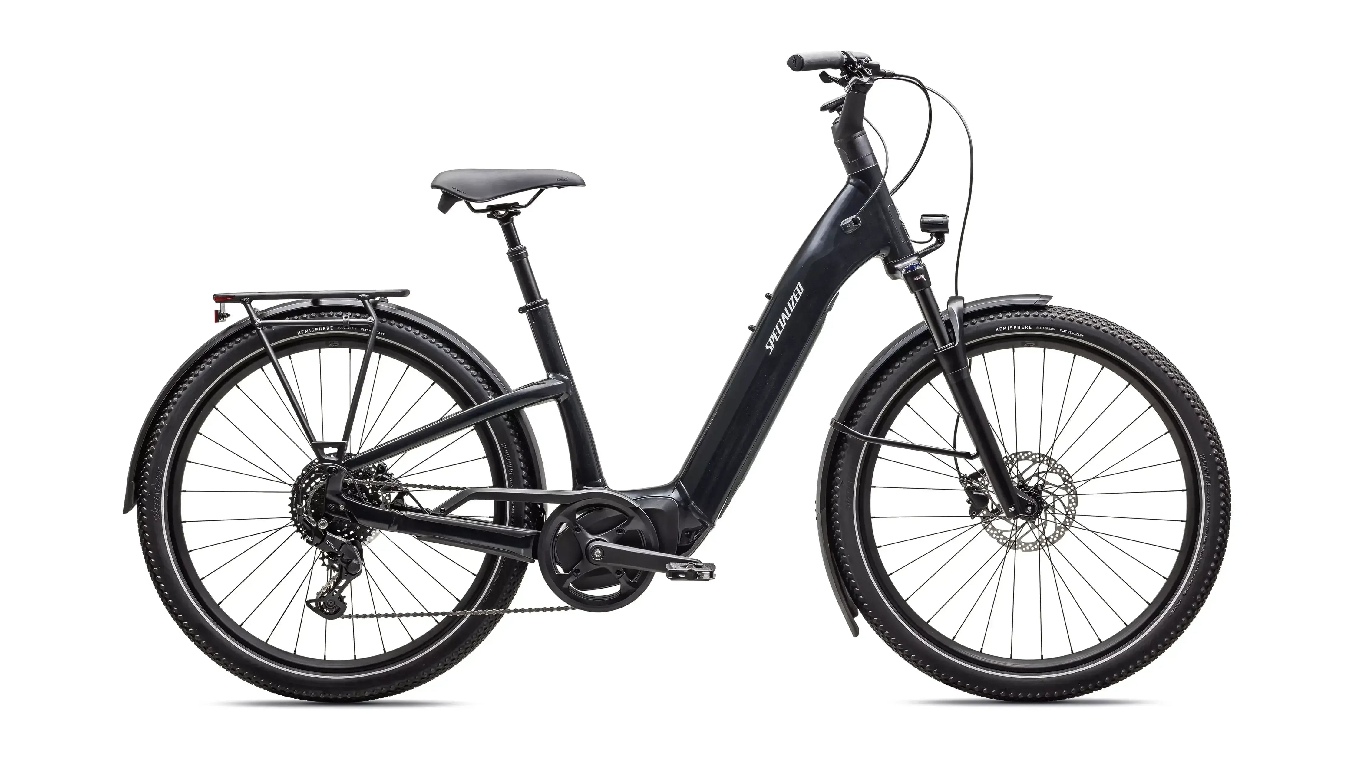 Specialized Turbo Como 4.0 Bicycle - E-Bikes - Hybrid - Step-Through Specialized Small Gloss Cast Black / Satin Silver Reflective