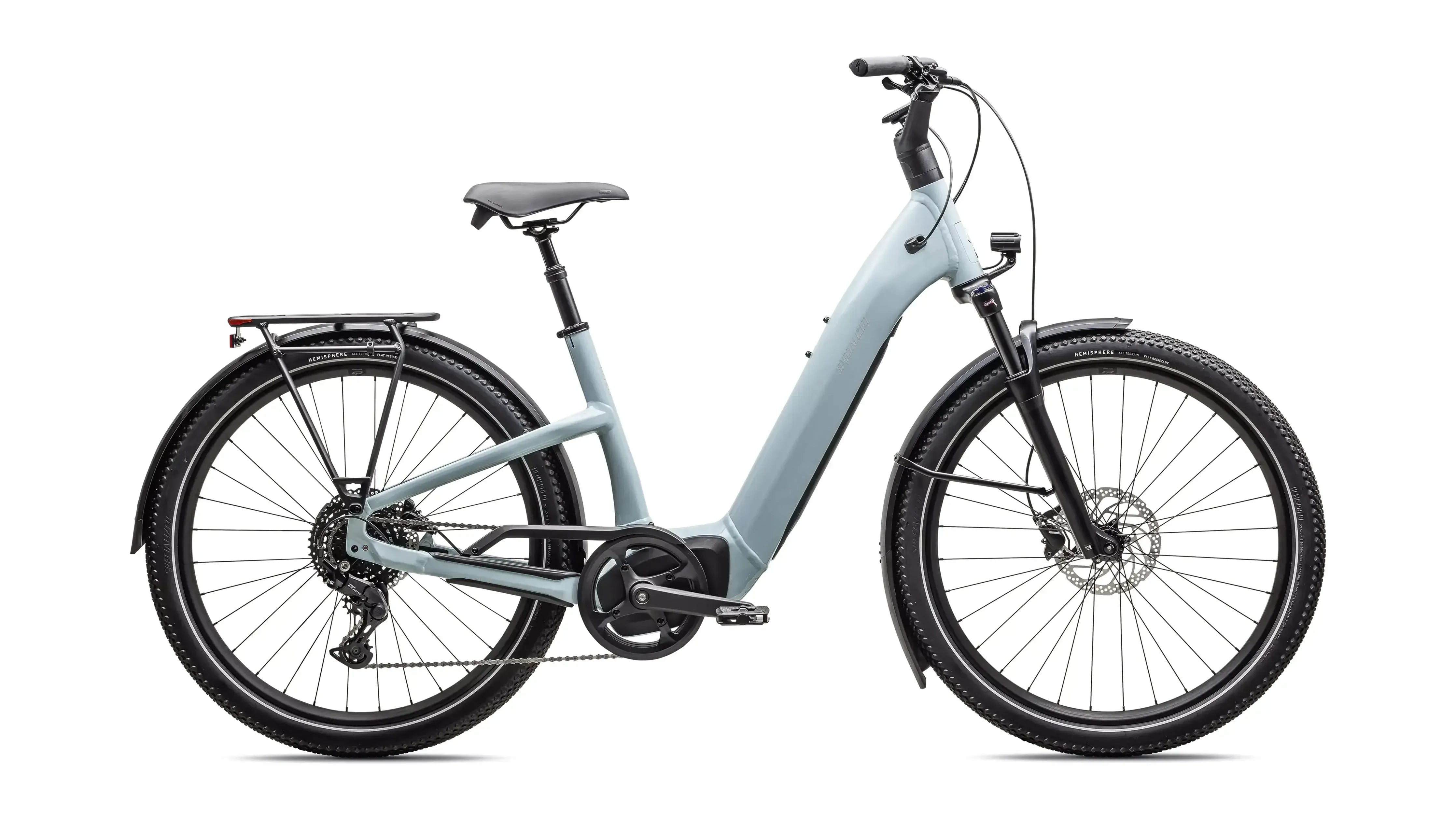 Specialized Turbo Como 4.0 Bicycle - E-Bikes - Hybrid - Step-Through Specialized Small Gloss Seafoam / Silver Dust Reflective