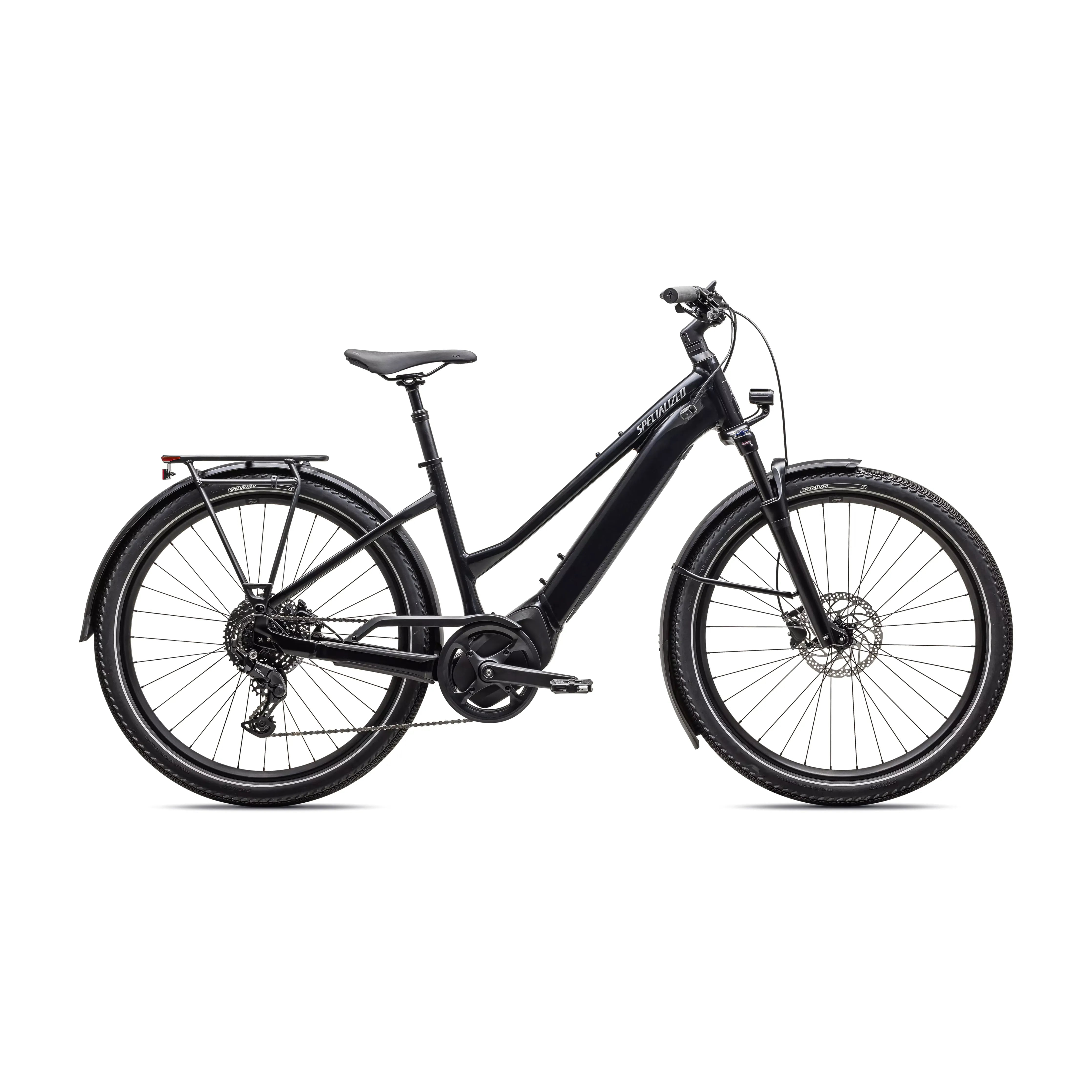 Specialized Turbo Vado 4.0 Step-Through Bicycle - E-Bikes - Hybrid - Step-Through Specialized Small Gloss Castblack / Satin Silver Reflective