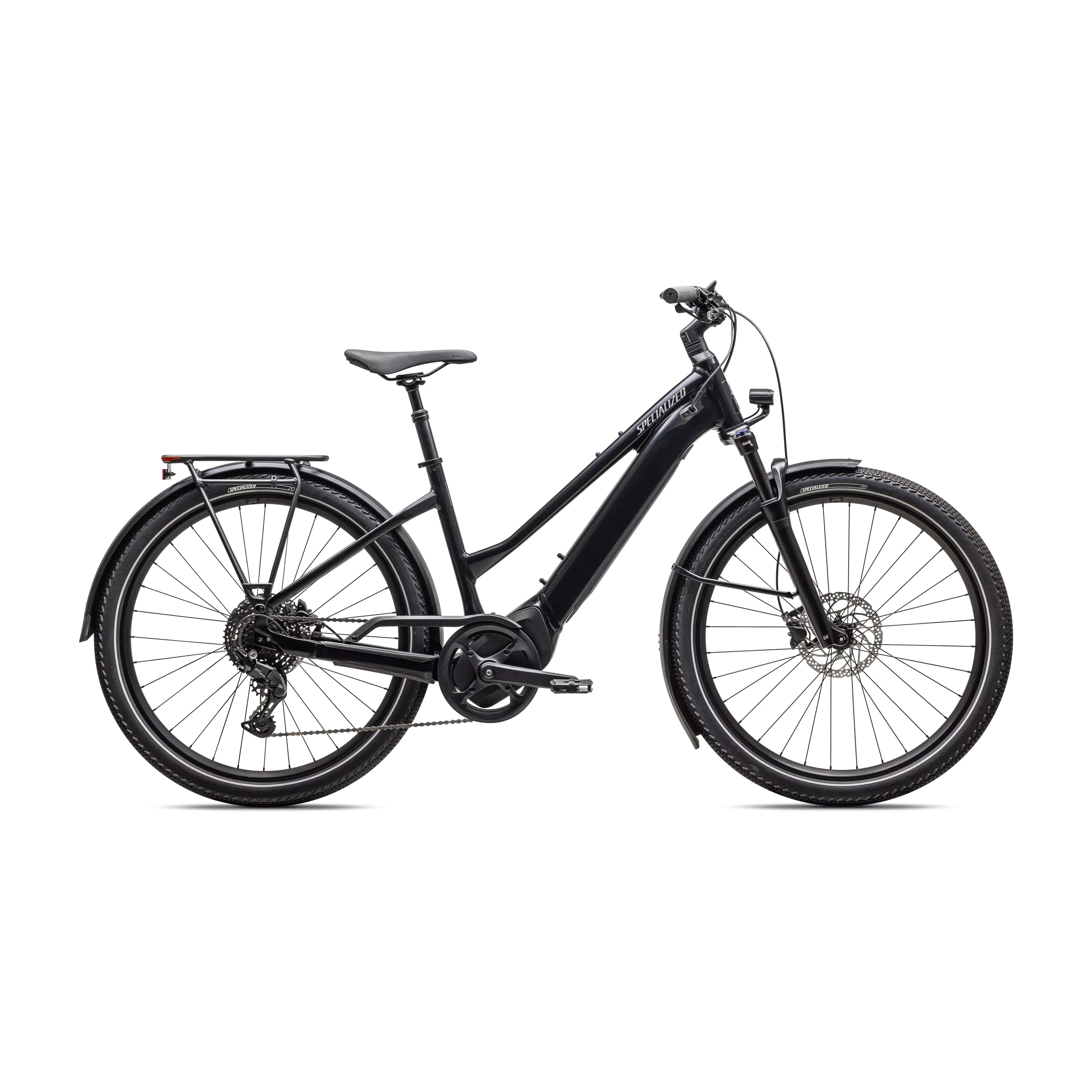 Specialized Turbo Vado 4.0 Step-Through Bicycle - E-Bikes - Hybrid - Step-Through Specialized Small Gloss Castblack / Satin Silver Reflective