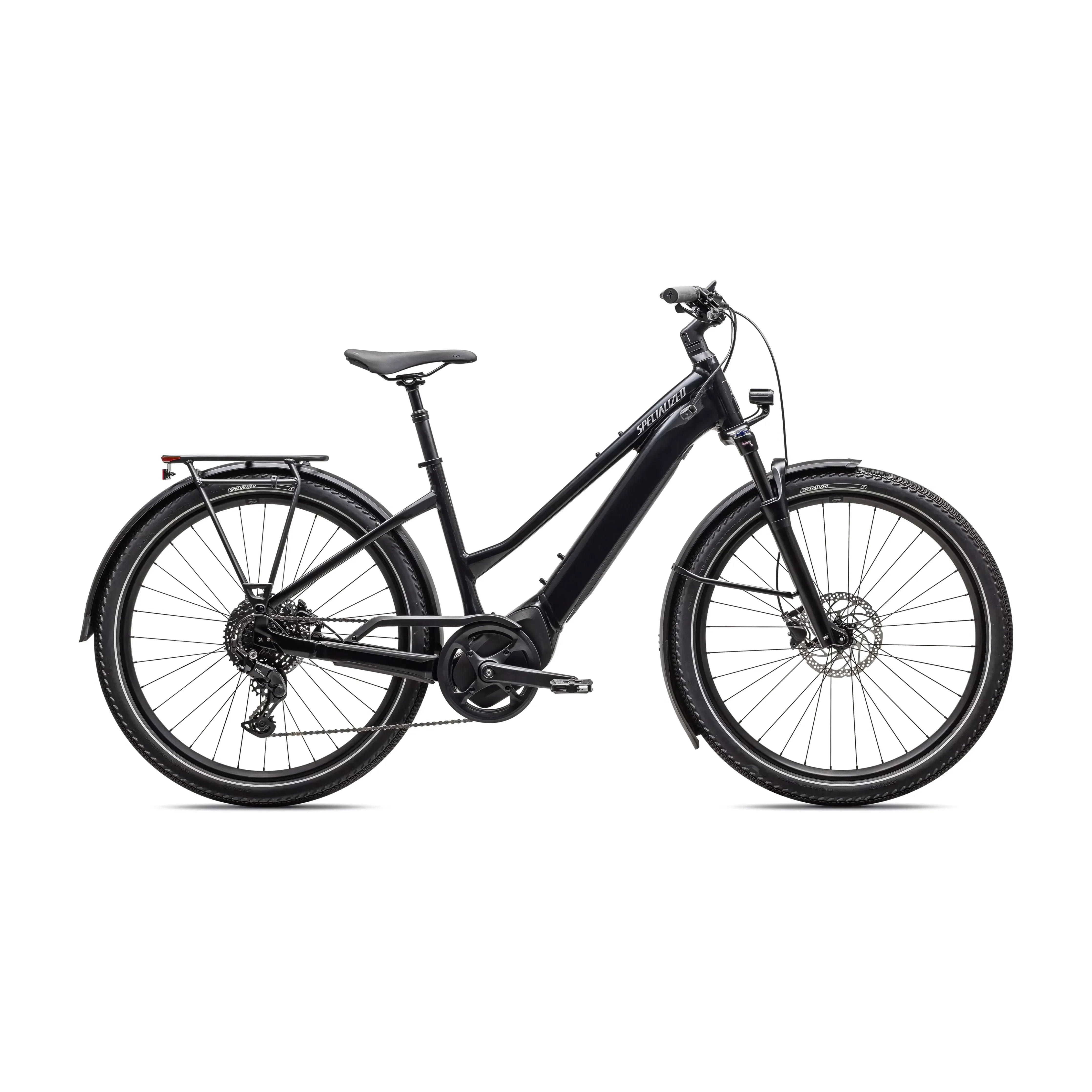 Specialized Turbo Vado 4.0 Step-Through Bicycle - E-Bikes - Hybrid - Step-Through Specialized Small Gloss Castblack / Satin Silver Reflective