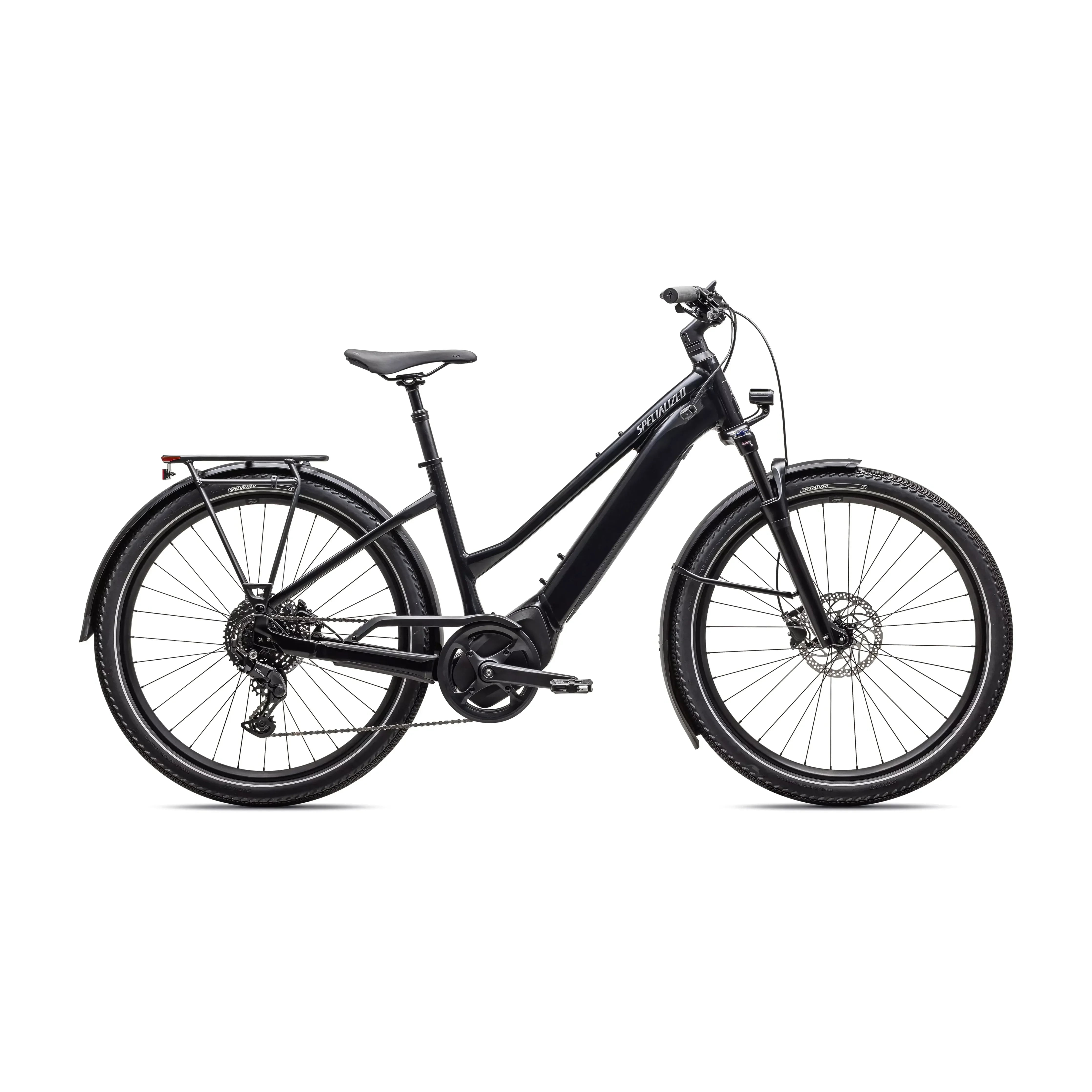 Specialized Turbo Vado 4.0 Step-Through Bicycle - E-Bikes - Hybrid - Step-Through Specialized Small Gloss Castblack / Satin Silver Reflective