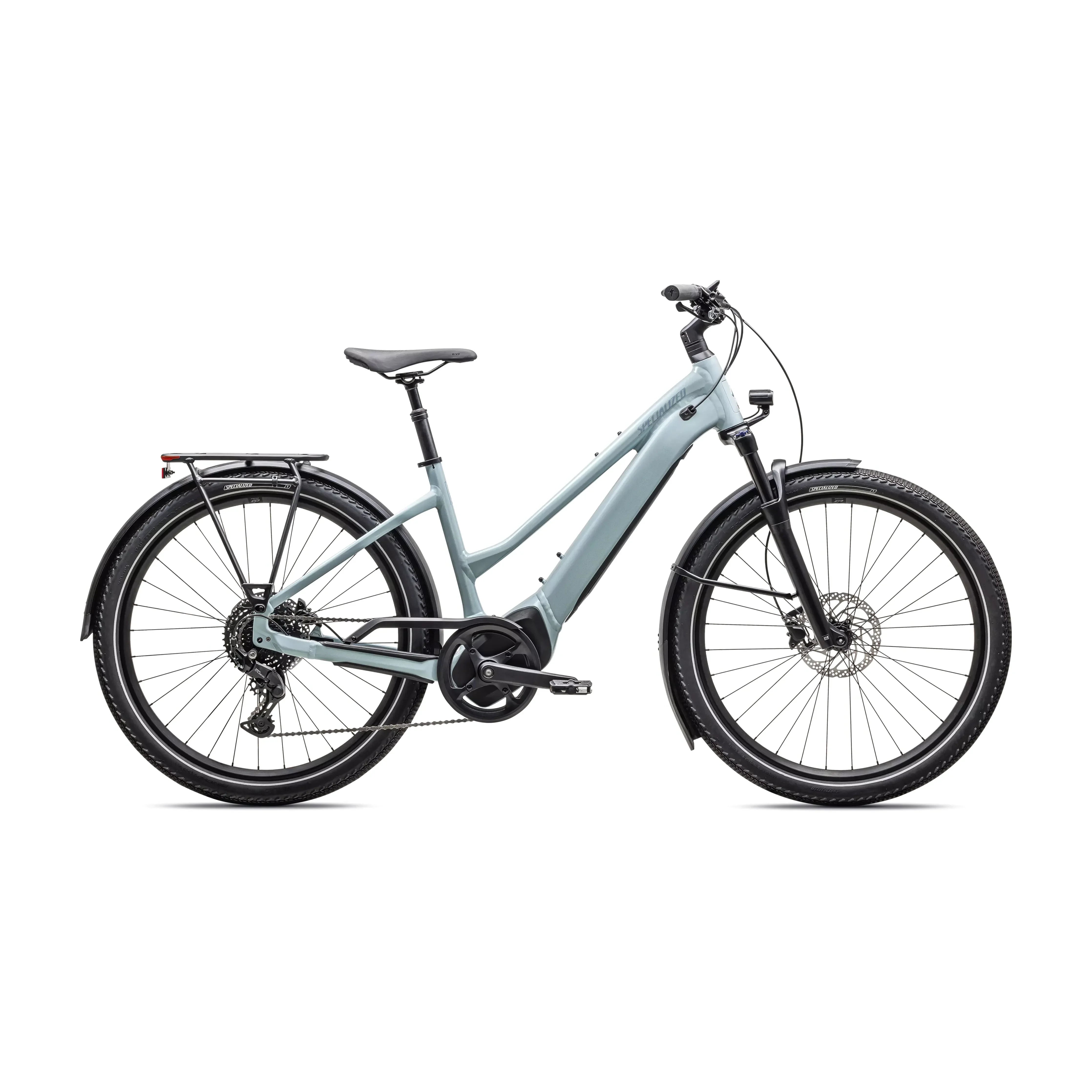 Specialized Turbo Vado 4.0 Step-Through Bicycle - E-Bikes - Hybrid - Step-Through Specialized Medium Satin Seafoam / Lapis Pearl / Glacial Metallic