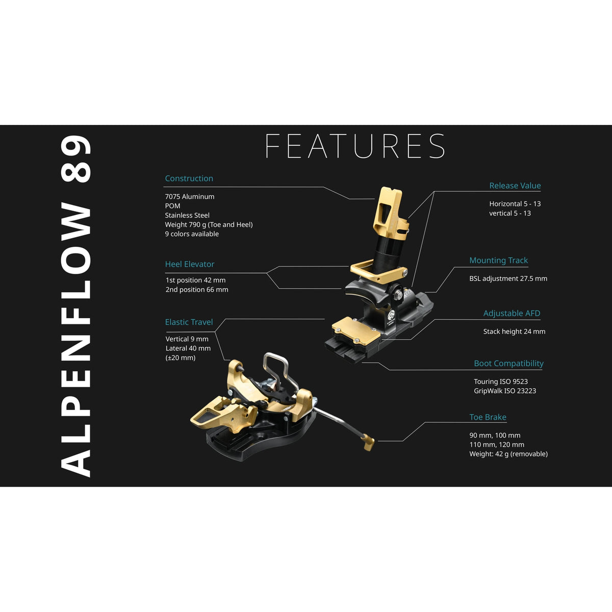 AlpenFlow 89 Hybrid Binding Ski Bindings - Touring Bindings - Freeride AlpenFlow Design