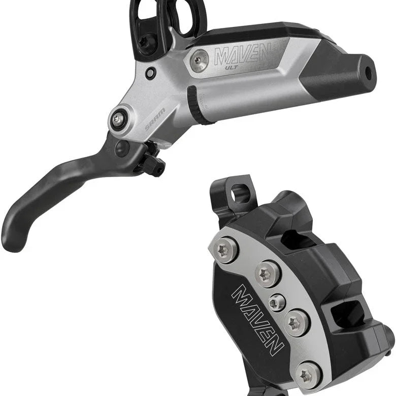 SRAM Maven Ultimate Disc Brake and Lever - Front, Post Mount, 950mm Hose, 4-Piston, Carbon Lever Blade, Ti Hardware, Silver/Black, B1 Cycling Parts - Brake - Disc Brake SRAM Default Title