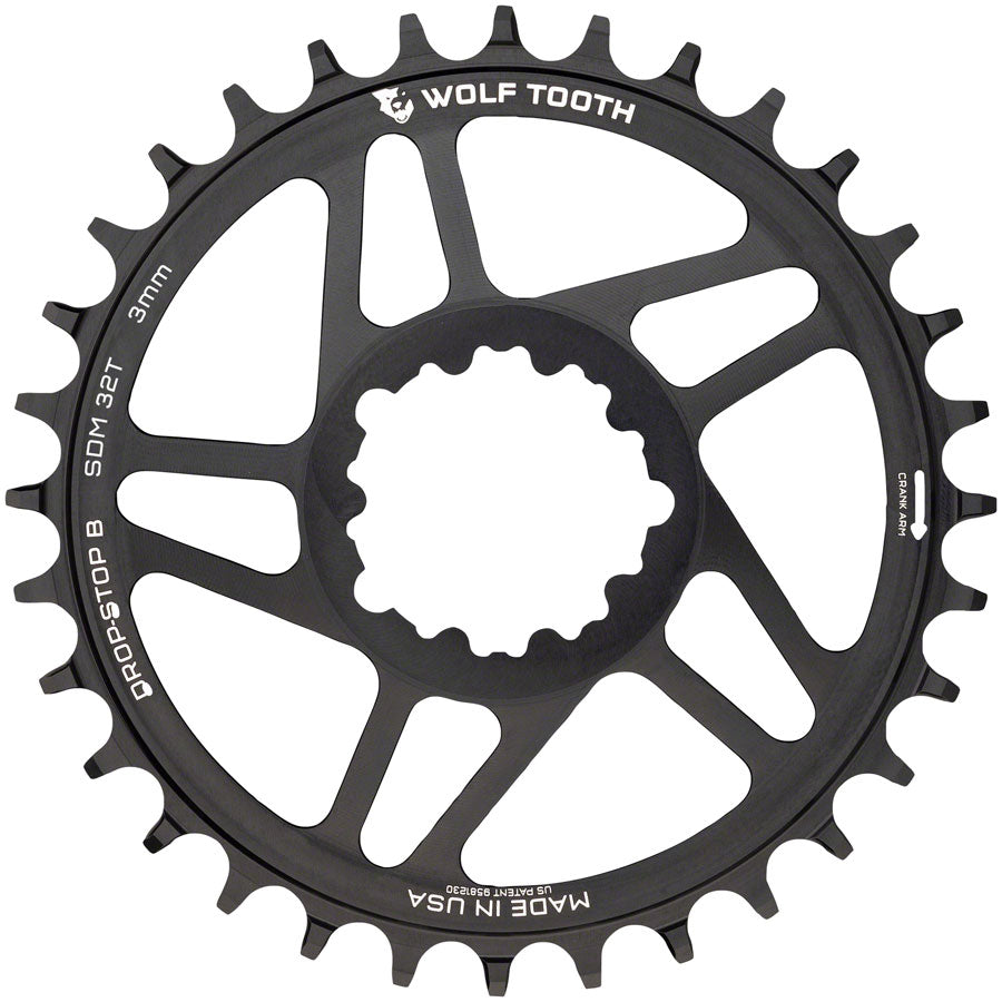 Wolf Tooth Direct Mount Chainring - 32t, SRAM Direct Mount, Drop-Stop B, For SRAM 3-Bolt Boost Cranks, 3mm Offset, Black Cycling Parts - Chainring Wolf Tooth