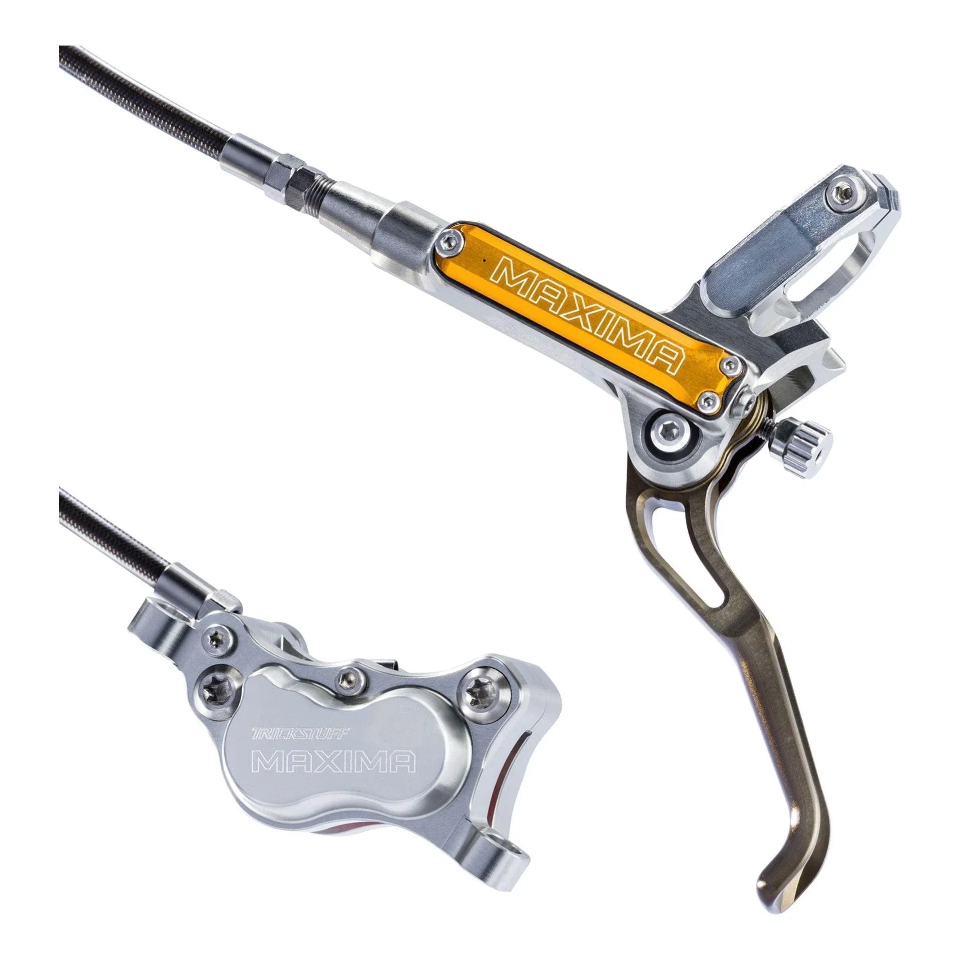 Trickstuff Maxima Brakeset Silver - Carbon Effect Hose Cycling Parts - Brake - Disc Brake Trickstuff