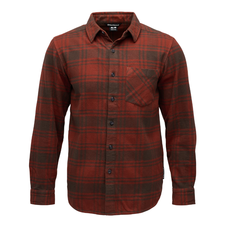 Black Diamond M Project Flannel Winter Apparel - Winter Apparel Mens Mid Layer Top Black Diamond Large Basalt-Iron Red Plaid
