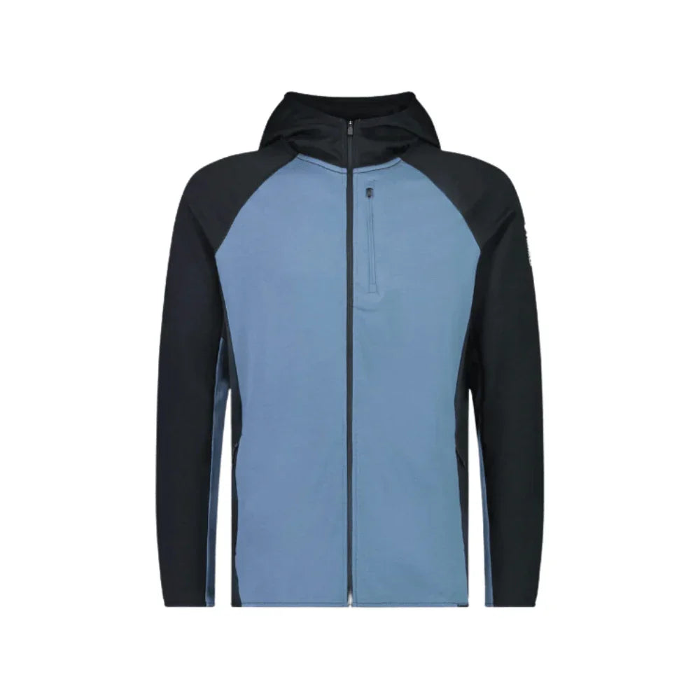 Mons Royale M Approach Merino Gridlock Hood Winter Apparel - Winter Apparel Mens Mid Layer Top Mons Royale Small Blue Slate / Black