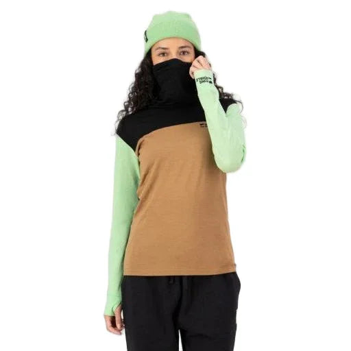 Mons Royale Yotei Merino High Neck Long Sleeve Winter Apparel - Winter Apparel Womens Base Layer Top Mons Royale XSmall Matcha/Toffee/Black