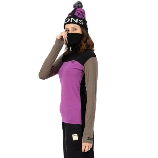 Mons Royale Yotei Merino High Neck Long Sleeve Winter Apparel - Winter Apparel Womens Base Layer Top Mons Royale XSmall Purple Bolt/Walnut/Black
