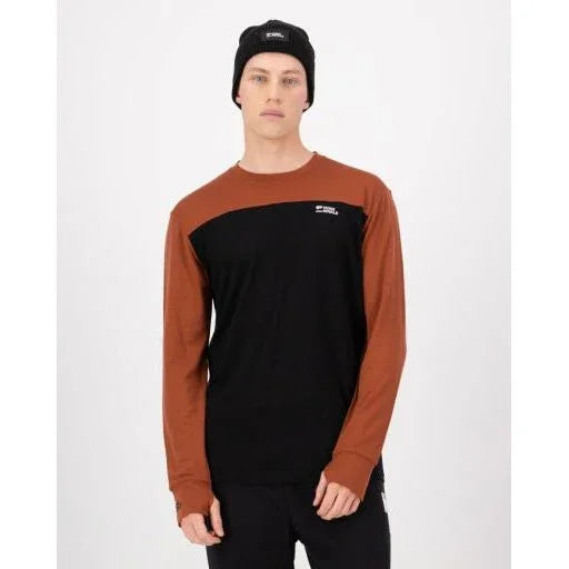 Mons Royale M Yotei Merino Long Sleeve Winter Apparel - Winter Apparel Mens Base Layer Top Mons Royale Small Sienna / Black