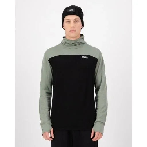 Mons Royale M Yotei Merino Powder Hood Long Sleeve Winter Apparel - Winter Apparel Mens Base Layer Top Mons Royale Medium Willow/Black