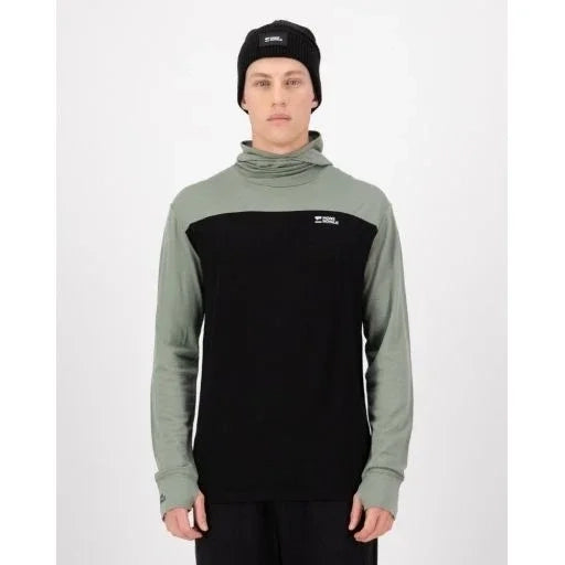 Mons Royale M Yotei Merino Powder Hood Long Sleeve Winter Apparel - Winter Apparel Mens Base Layer Top Mons Royale Medium Willow/Black