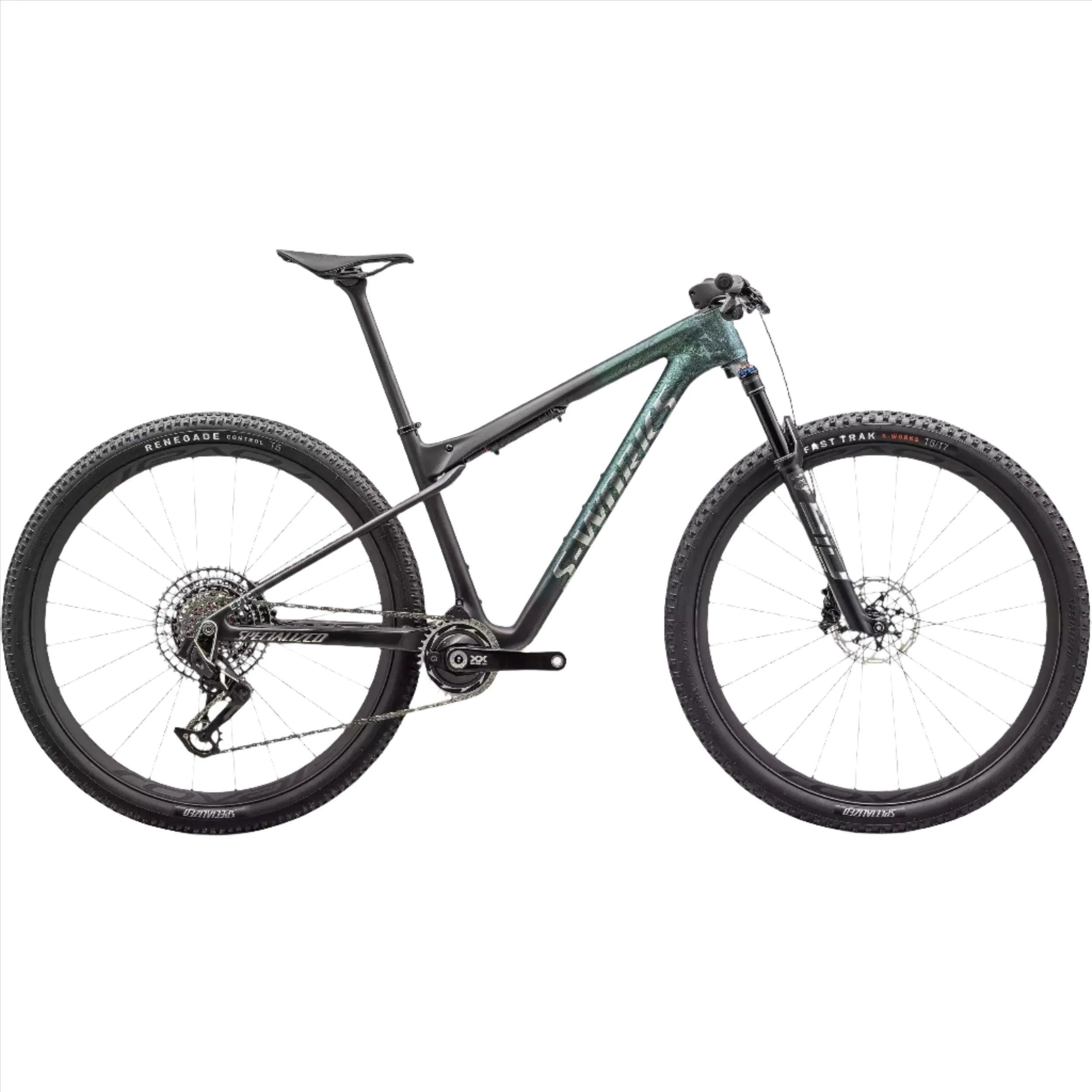 Specialized S-Works Epic World Cup Mountain Bike Bicycle - Mountain - XC Specialized Small Satin Chameleon Lapis Tint Granite/ Brushed Chrome