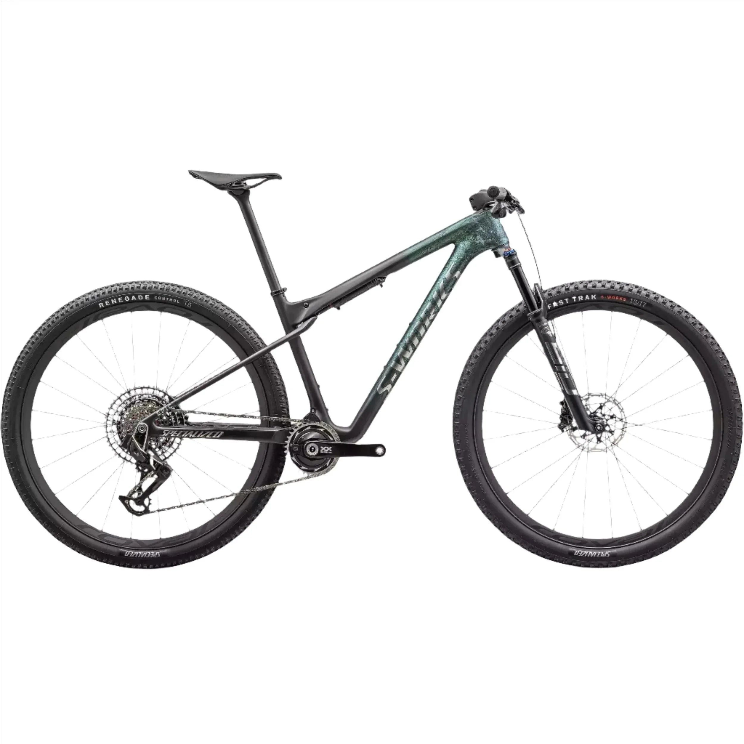 Specialized S-Works Epic World Cup Mountain Bike Bicycle - Mountain - XC Specialized Small Satin Chameleon Lapis Tint Granite/ Brushed Chrome
