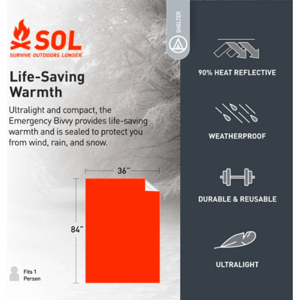 SOL Emergency Bivvy XL with Rescue Whistle & Tinder Cord Cycling Accessories - First Aid Adventure Ready Brands