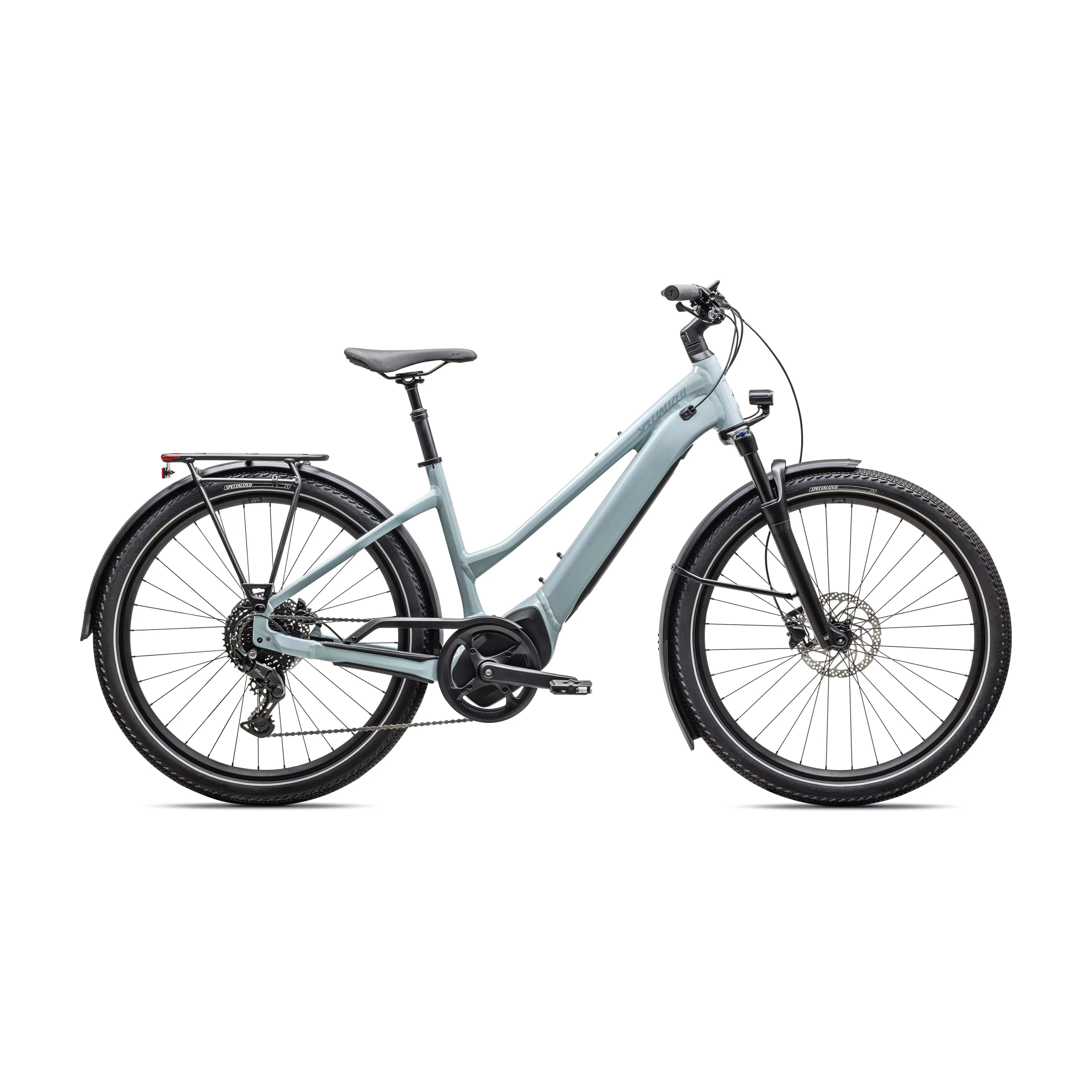 Specialized Turbo Vado 4.0 Step-Through Bicycle - E-Bikes - Hybrid - Step-Through Specialized Medium Satin Seafoam / Lapis Pearl / Glacial Metallic