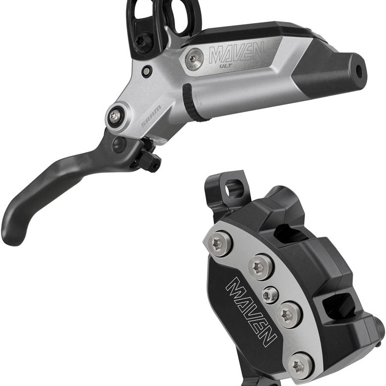 SRAM Maven Ultimate Disc Brake and Lever - Front, Post Mount, 950mm Hose, 4-Piston, Carbon Lever Blade, Ti Hardware, Silver/Black, B1 Cycling Parts - Brake - Disc Brake SRAM Default Title