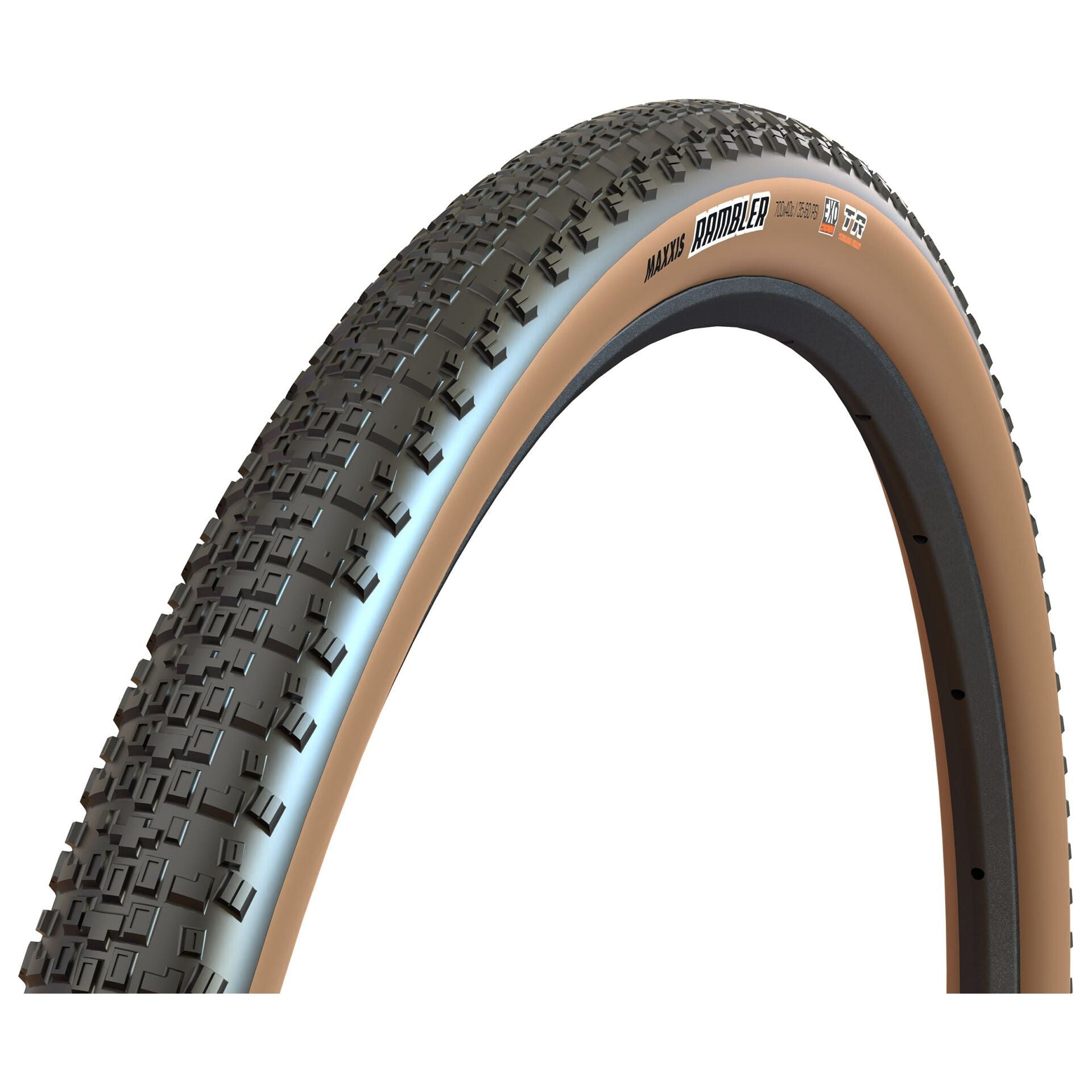 Maxxis, Rambler, Gravel Tire, 700x45C, Folding, Tubeless Ready, Dual, EXO, 60TPI, Tanwall Tires and Tubes - Gravel Maxxis